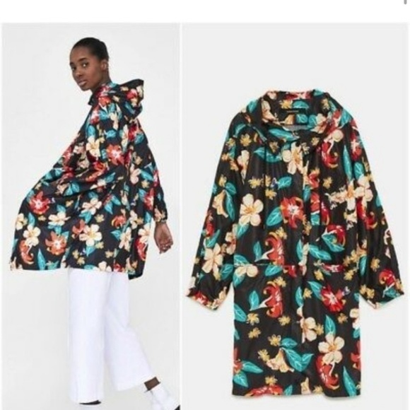 NEW ZARA Floral Zara Raincoat SMALL - Picture 2 of 6